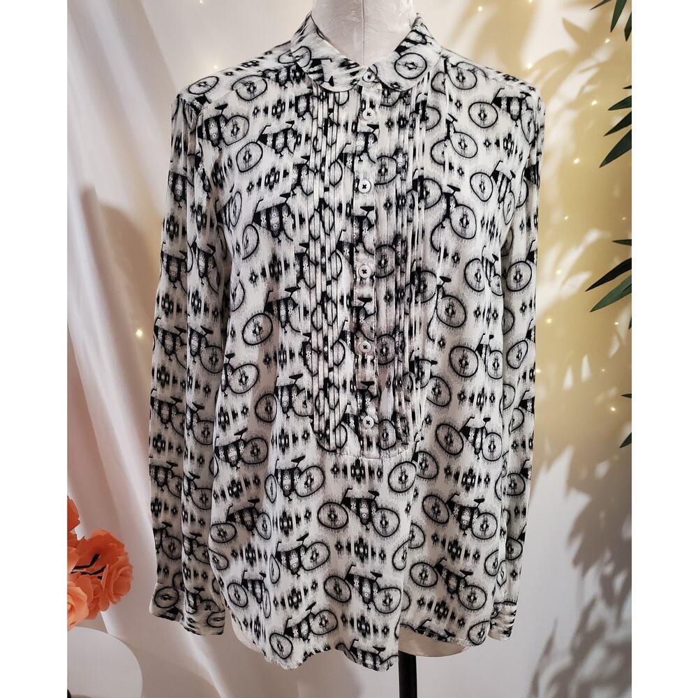 Anthropologie Maeve Anni Bicycle Pintuck Popover Novelty Blouse Womens Size 12